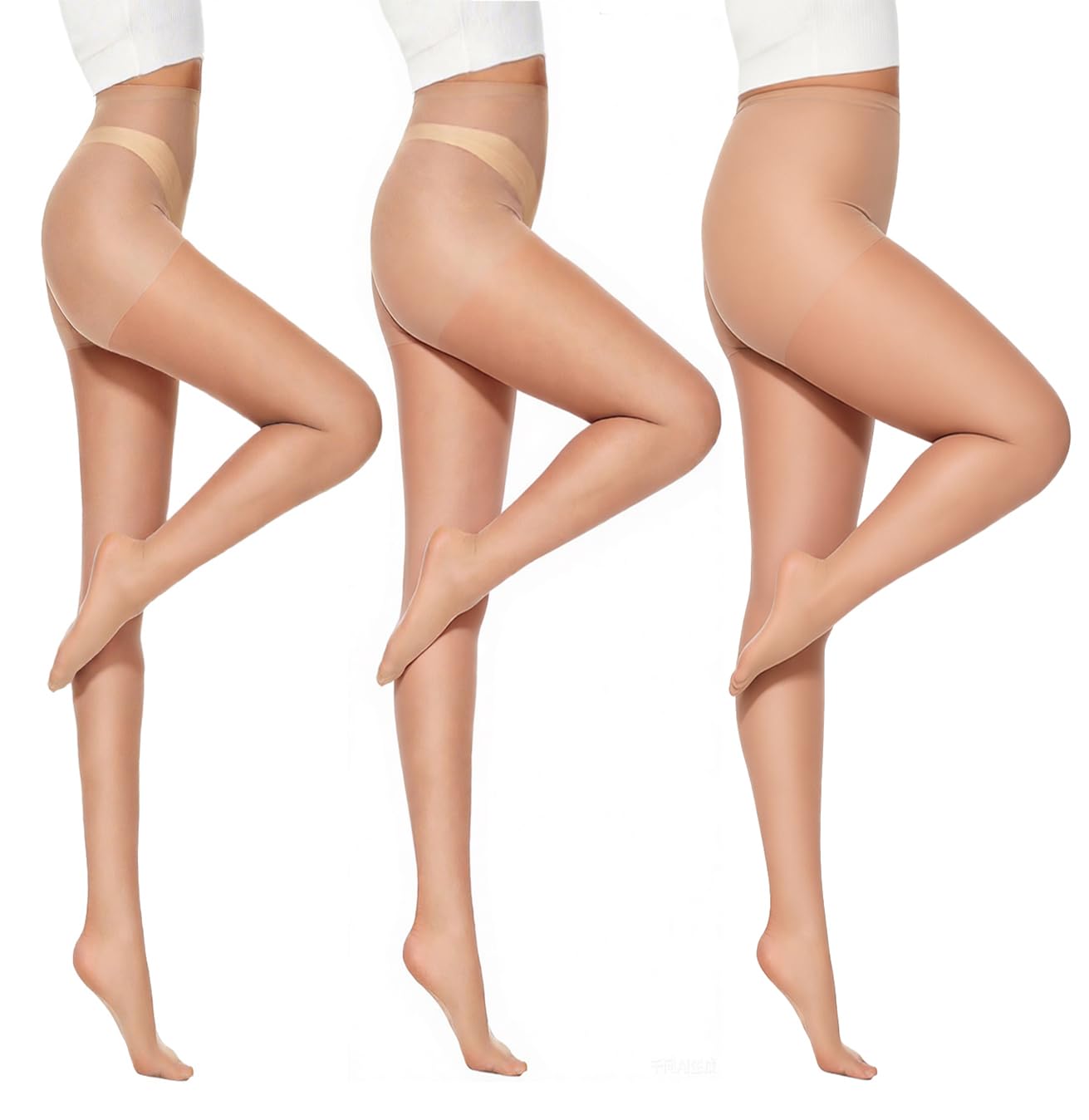 JOYNÉE 3 Pack Sheer Pantyhose for Women, 20D Control Top Run-Resistant Tights, Silky Soft Nylon Stockings